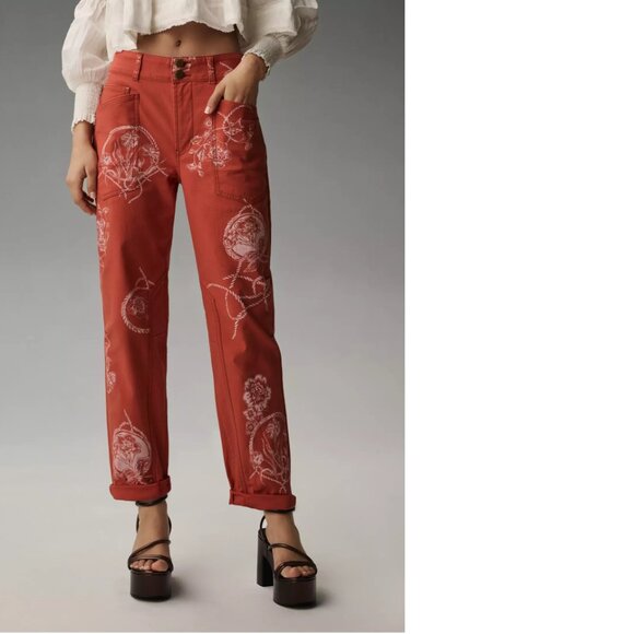 Anthropologie The Wanderer Printed Relaxed-Leg Pants by Pilcro 29 red new nwt - Picture 3 of 5